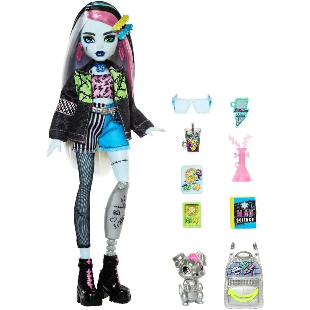 Monster High Frankie Stein Doll Denim Jacket Shorts  Pet Dog Watzie NWT